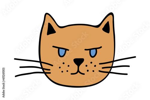 Hand drawn cat muzzle clipart. Cute pet face doodle