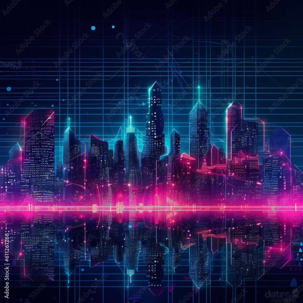 Fototapeta premium City background with skyscrapers. 3D illustration digital art design, generative AI