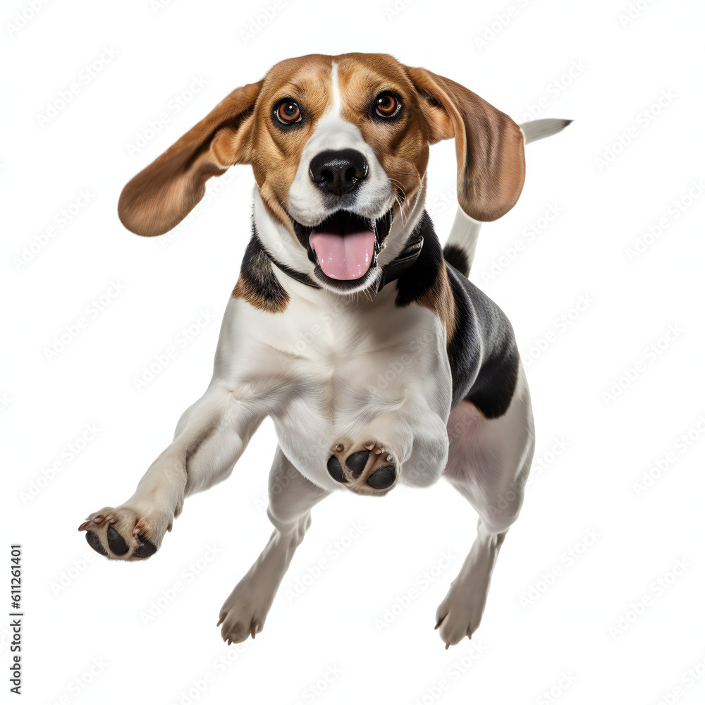 Cute beagle dog running. 3D illustration digital art design, generative AI