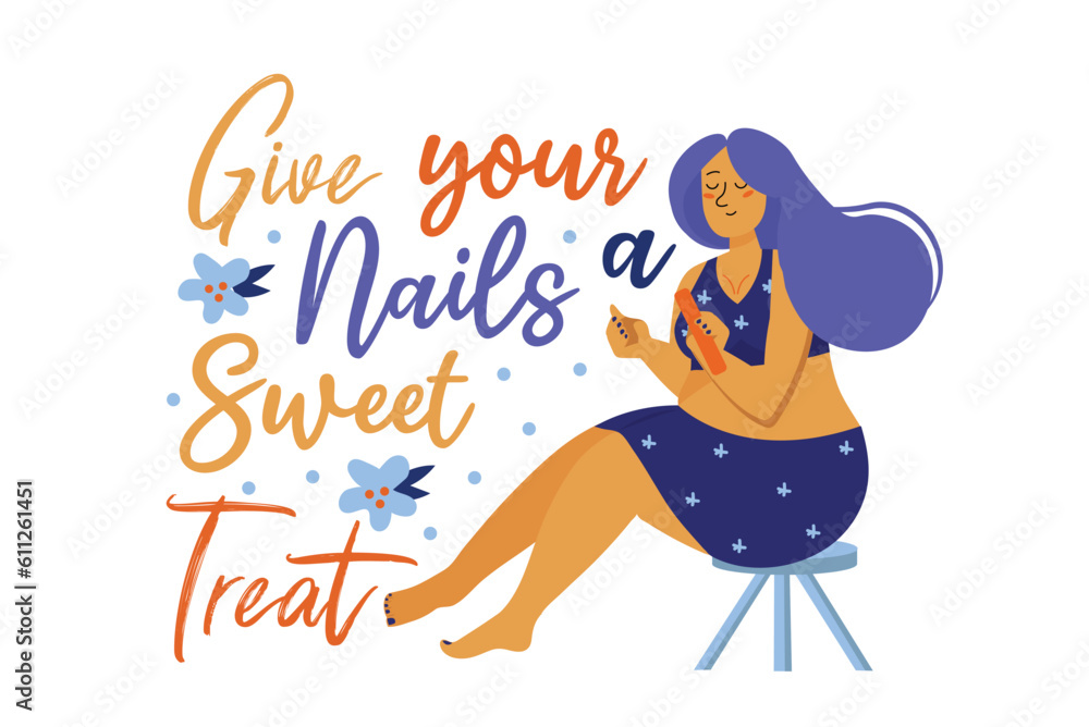 Concept manicure with woman scene in the flat cartoon style. The girl is doing a manicure. Vector illustration. Concept manicure with woman scene in the flat cartoon style. The girl is doing a manicure. Vector illustration.