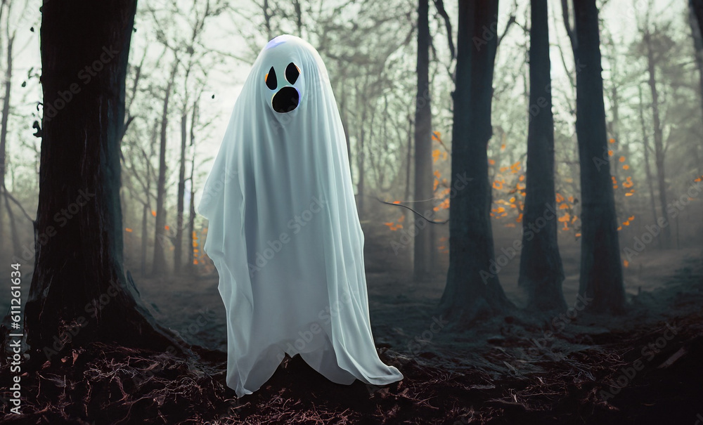 white ghost haunting with a colored background. Halloween concept white ghost haunting with a colored background. Halloween concept