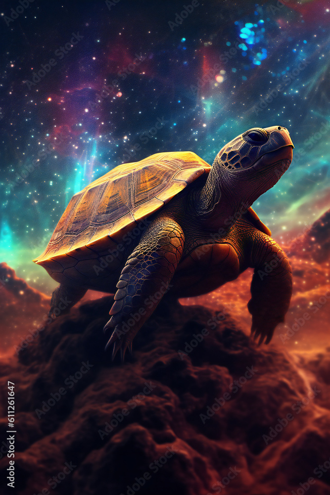 Beautiful turtle swimming. 3D illustration digital art design, generative AI Beautiful turtle swimming. 3D illustration digital art design, generative AI