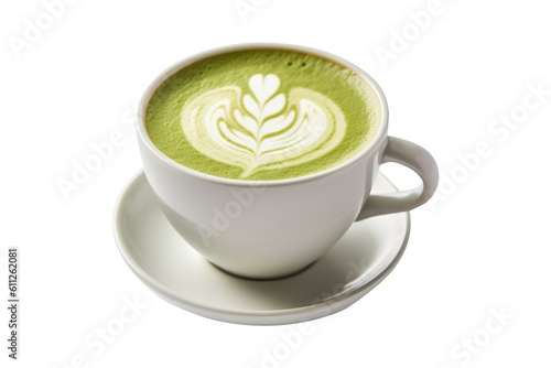 Hot matcha latte isolated on transparent background. generative Ai	
 photo