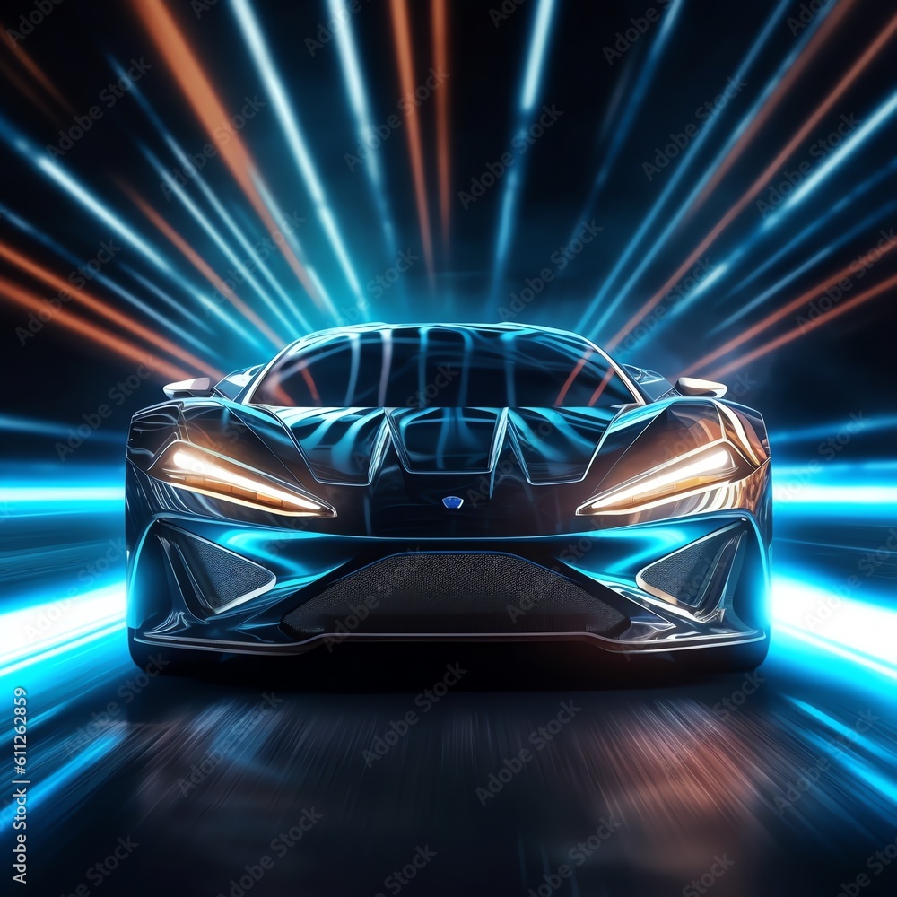 Abstract futuristic racing sportscar on neon background Abstract futuristic racing sportscar on neon background