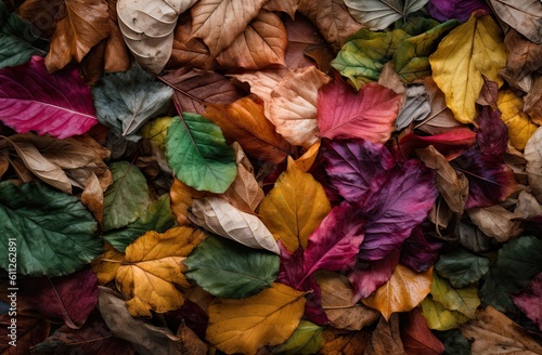 A lot of colorful leaves in the style of naturalistic tones. Generative AI © Gelpi