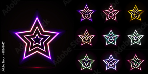 Neon star icon. Glowing neon superstar sign.