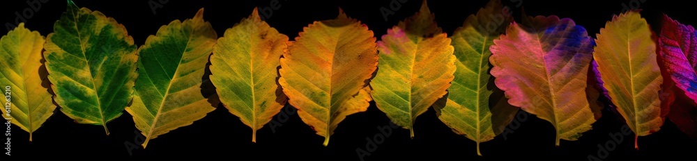 A layer of colorful leaves arranged in different colors. Generative AI A layer of colorful leaves arranged in different colors. Generative AI