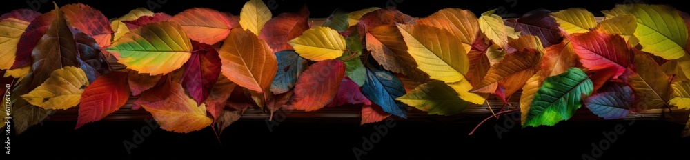 A layer of colorful leaves arranged in different colors. Generative AI A layer of colorful leaves arranged in different colors. Generative AI