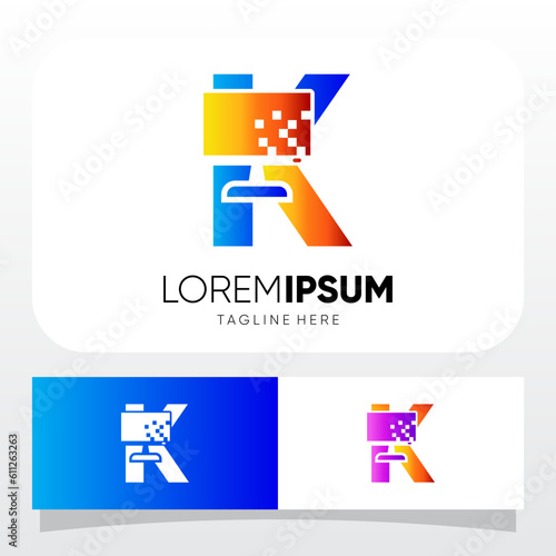 Letter K Computer Monitor Display Logo Design Vector Icon Graphic Emblem Illustration