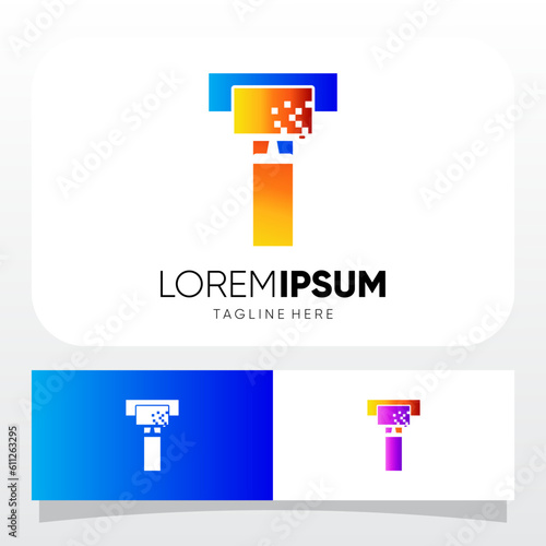 Letter T Computer Monitor Display Logo Design Vector Icon Graphic Emblem Illustration