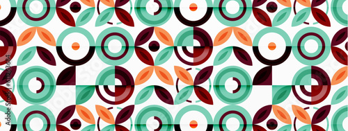 Abstract background - minimalist circles and round elements composition with varying sizes circles and other geometric shapes. The elements are arranged symmetrically in a grid-like pattern