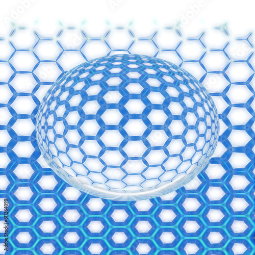 blue and white hexagonal mosaic tiles over a sphere
