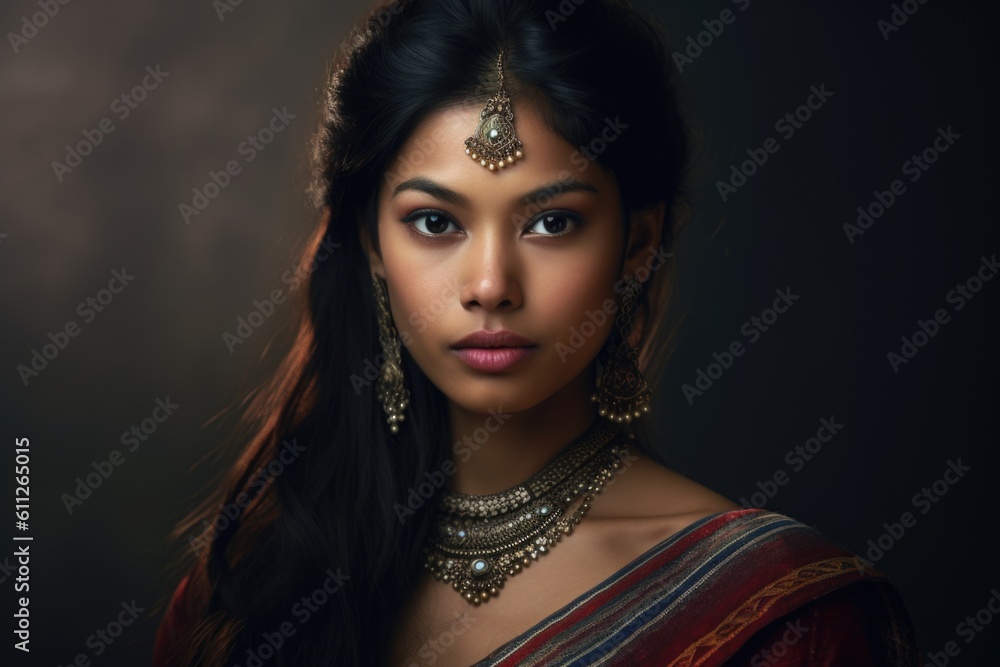 Lifelike beautiful Asian Indian woman with a striking appearance and