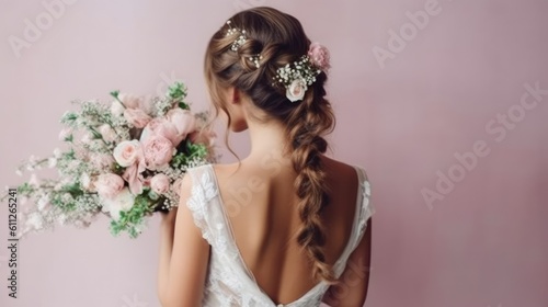 Stock photo of wedding hairstyles for long hair, look from the back, without text - generative AI