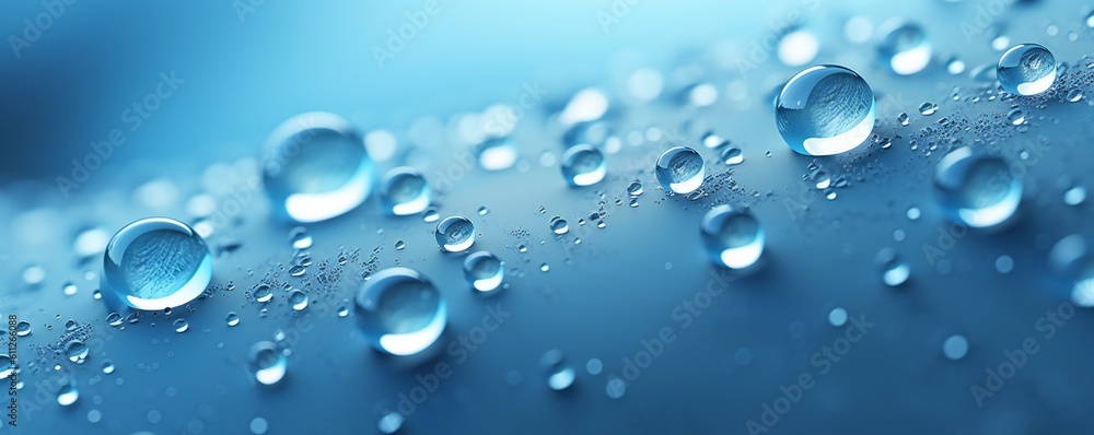 Smooth soft blue dew background with small water droplets Generative AI