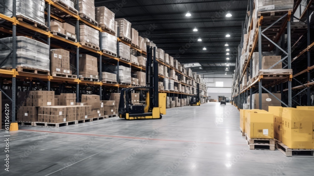 Stock photo of warehouse room with stuff tools equipment on the factory, without text - generative AI