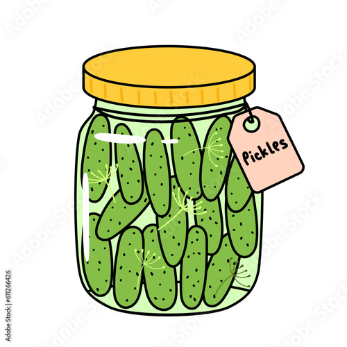 pickles. Canned vegetables. cucumbers in jars with spices. Illustration of products of preparations for the winter.
