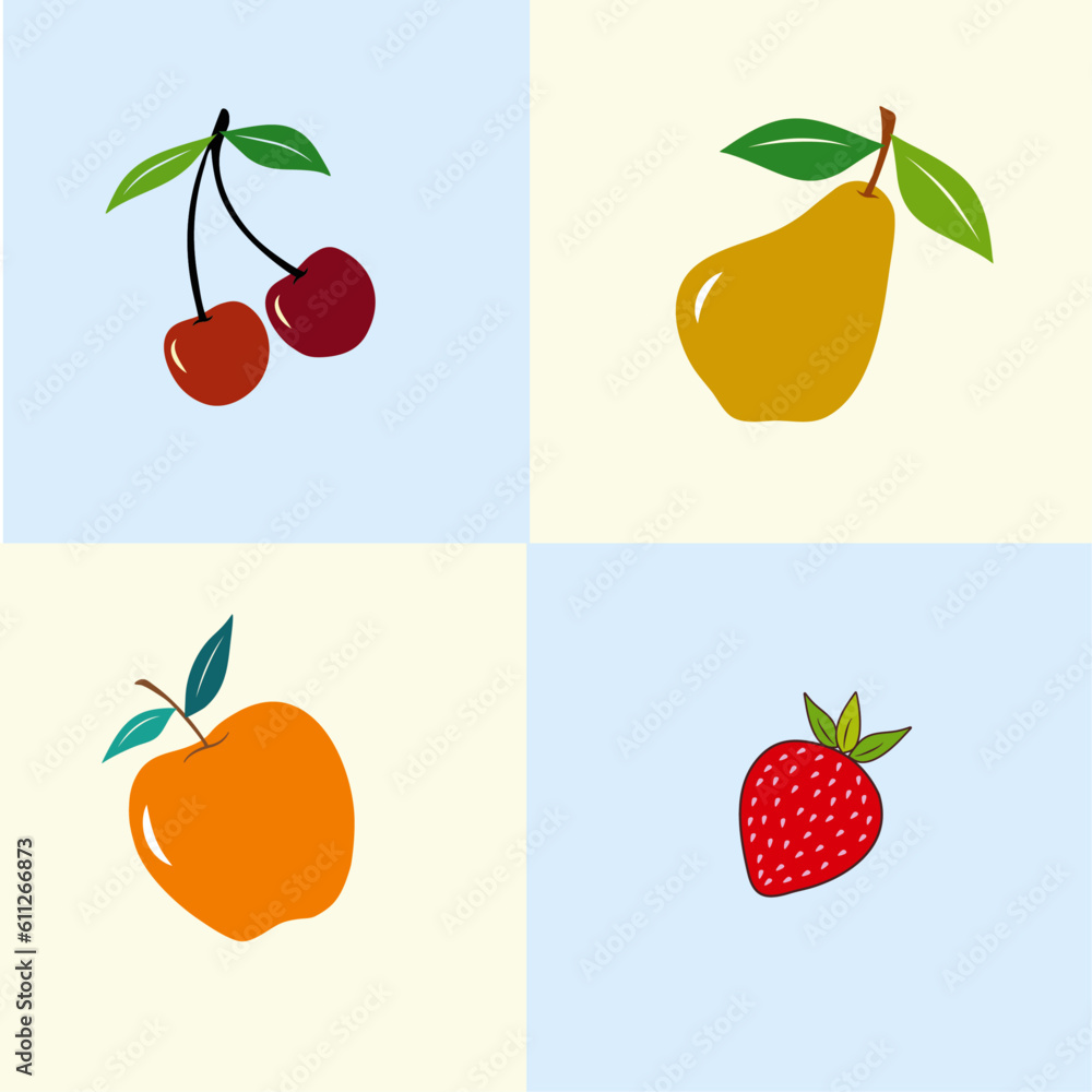set of fruits vector, apple vector/ pear vector / cherry vector / strawberry vector set of fruits vector, apple vector/ pear vector / cherry vector / strawberry vector