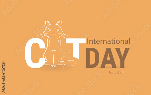 International Cat Day.August 8.cat silhouette on orange background.