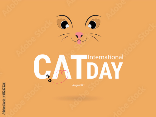 International Cat Day.August 8.cat silhouette on orange background.