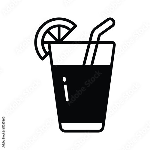 A glass of fresh drink with piece of lemon showing concept icon of summer drink