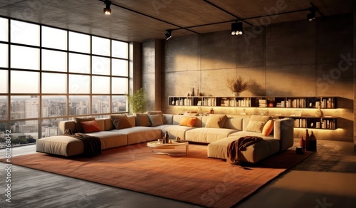 Close Up of a Stylish Couch Enhancing the Luxurious Feel of an Industrial Loft Living Room