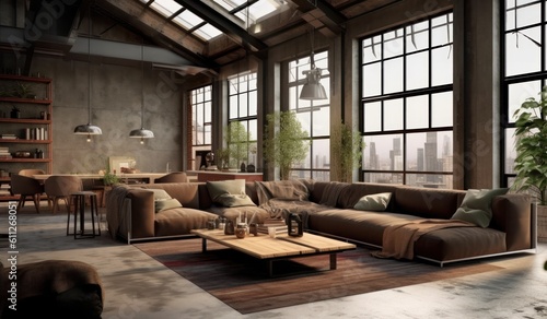 Close Up of a Stylish Couch. Luxurious Feel of an Industrial Loft Living Room © aboutmomentsimages