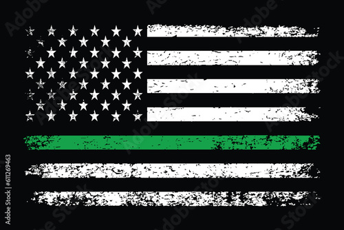Thin Green Line With USA Flag Design