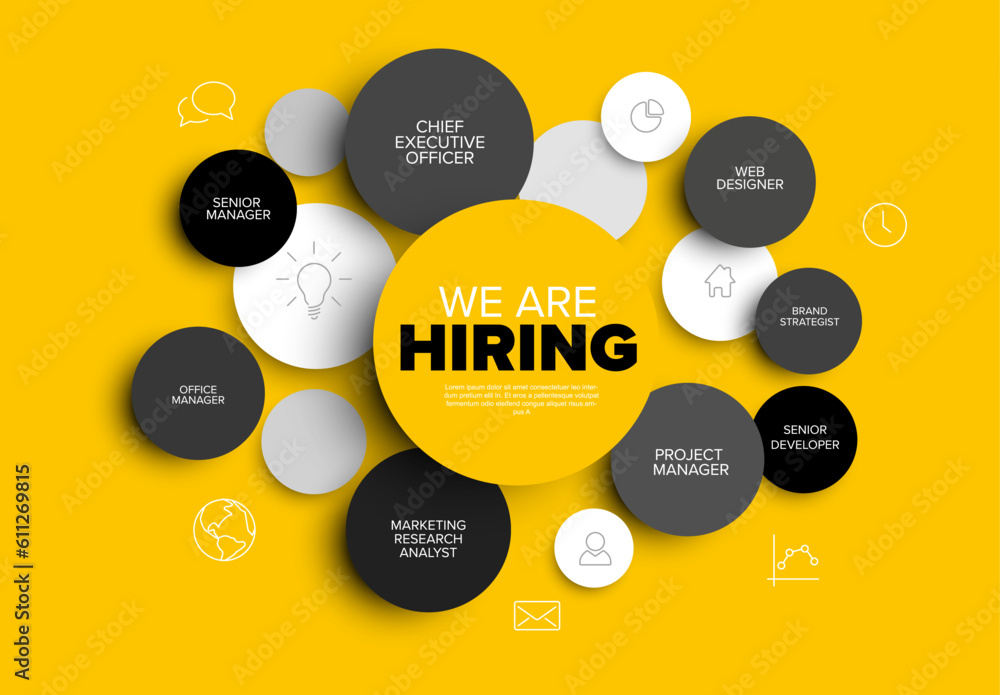 We are hiring yellow minimalistic flyer template with position names on