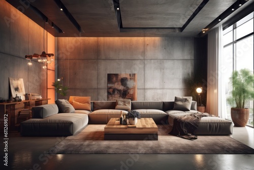 Contemporary Loft Living Room, Featuring Floor to Ceiling Windows and Stylish Decor