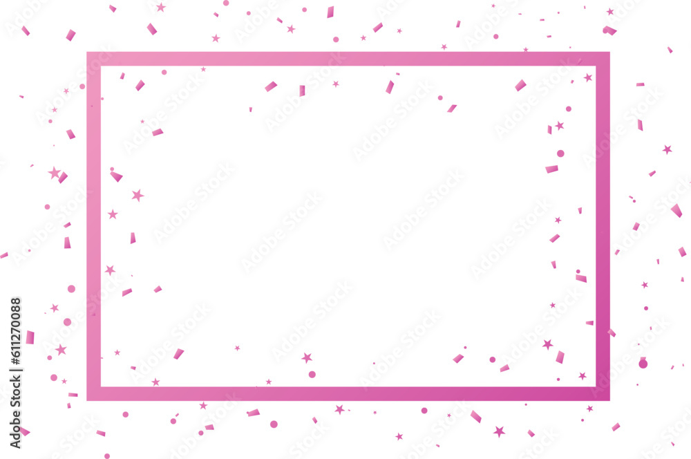 Valentines Background With Many Falling Pink Confetti And Frame. Celebration Decoration. Concept. Vector Illustration