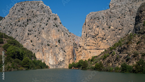 Royal Trail (El Caminito del Rey) in gorge Chorro, Malaga province, Spain. The famous walkway along the steep walls of a narrow gorge in El Chorro.