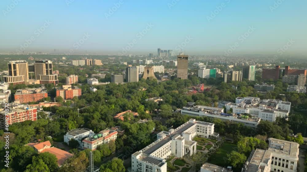 Delhi: Aerial view of center of capital city of India, lot of greenery - landscape panorama of South Asia from above Delhi: Aerial view of center of capital city of India, lot of greenery - landscape panorama of South Asia from above