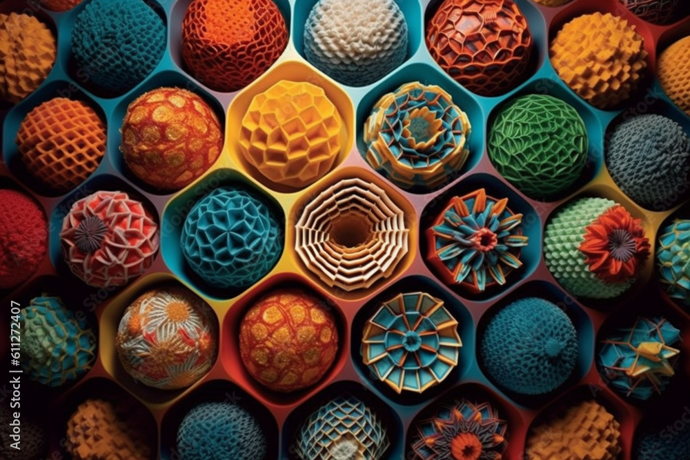 A series of geometric sculptures featuring intricate tessellations ...