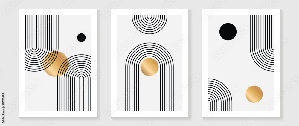 Stockvektorbilden Abstract wall art background vector. Modern stripes art  wallpaper with lines geometric shapes, gold, foil texture, circles. Luxury  posters illustration good for home deco, interior, invite and cover. |  Adobe Stock