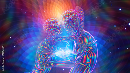 3d illustration. hugging people in astral space