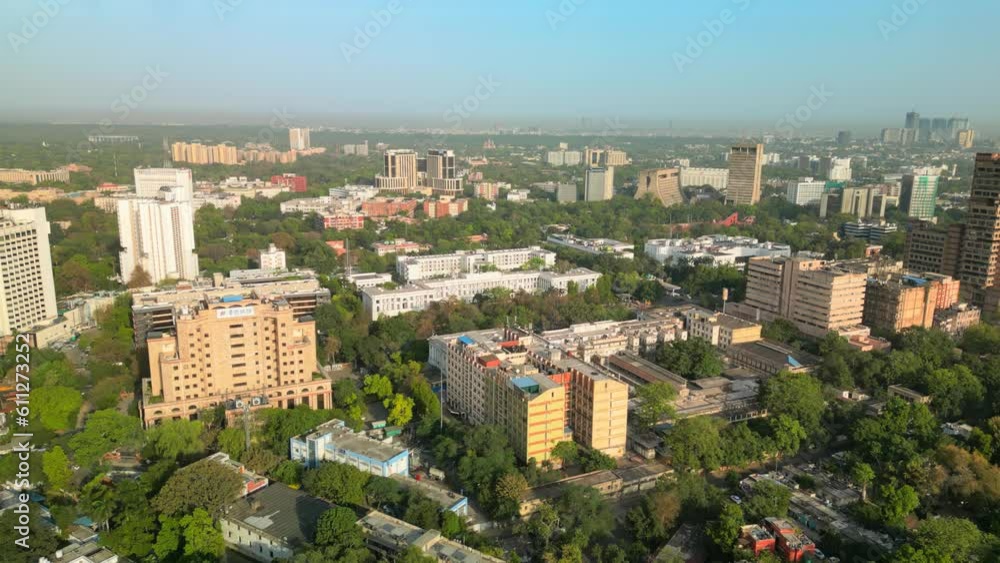 Delhi: Aerial view of center of capital city of India, lot of greenery - landscape panorama of South Asia from above Delhi: Aerial view of center of capital city of India, lot of greenery - landscape panorama of South Asia from above