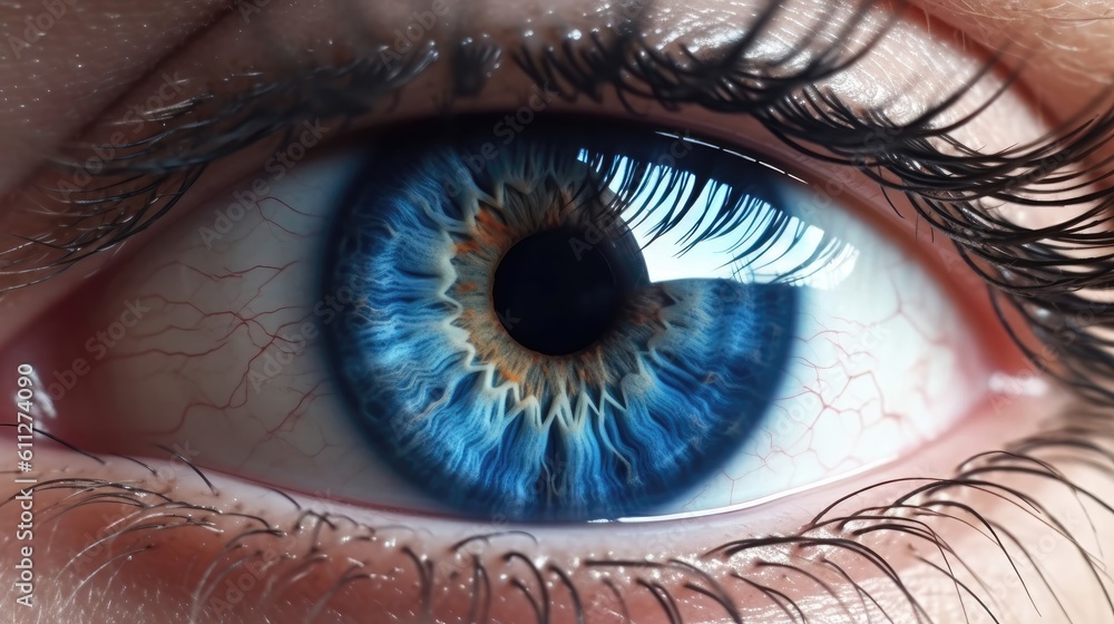 Fototapeta premium Closeup the realistic beauty of the human blue eye. Generative AI