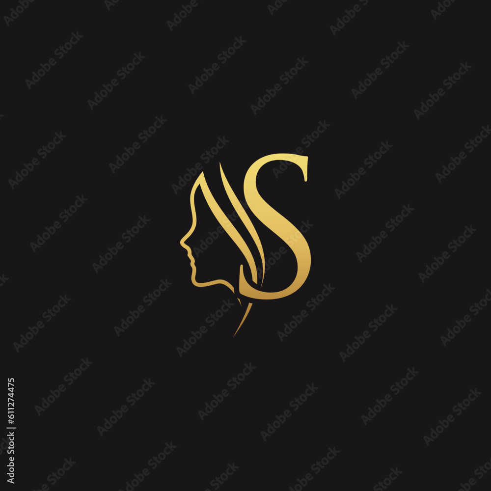 gold colored initial s combined with female face indicating beauty use ...