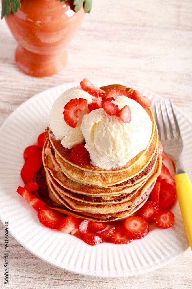 Pile of pancakes with ice cream Pile of pancakes with ice cream