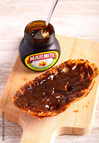 Slice of toast bread with marmite photo