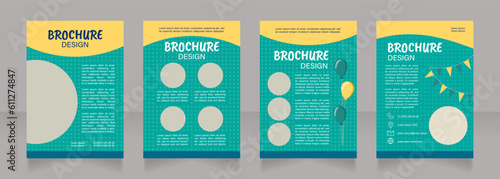 Birthday celebration blank brochure design. Rest and fun. Template set with copy space for text. Premade corporate reports collection. Editable 4 paper pages. Caveat Brush, Acumin, Arial fonts used