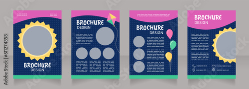 Preschool party announcement blank brochure design. Template set with copy space for text. Premade corporate reports collection. Editable 4 paper pages. Caveat Brush, Acumin, Arial fonts used photo