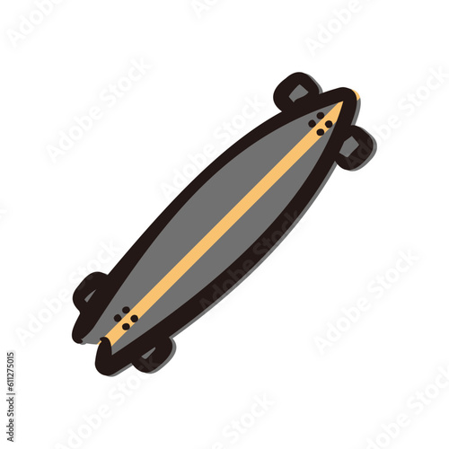 Longboard - Skateboarding icon/illustration (Hand-drawn line, colored version)