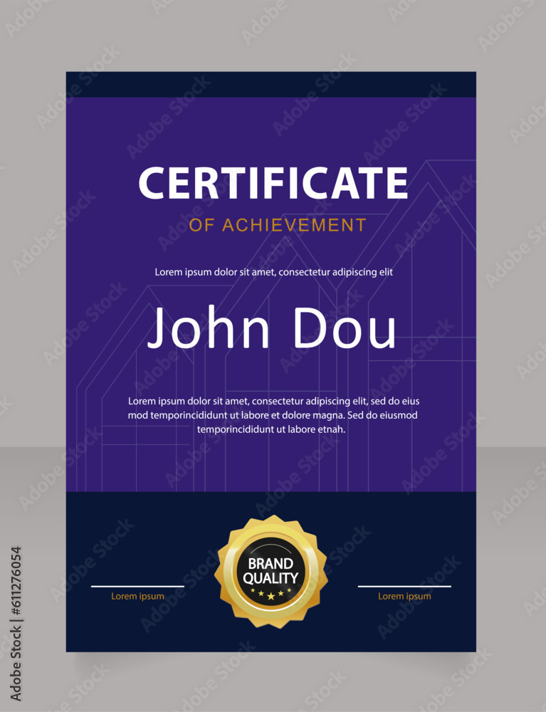 Fototapeta premium Construction company certificate design template. Vector diploma with customized copyspace and borders. Printable document for awards and recognition. Calibri, Myriad Pro fonts used