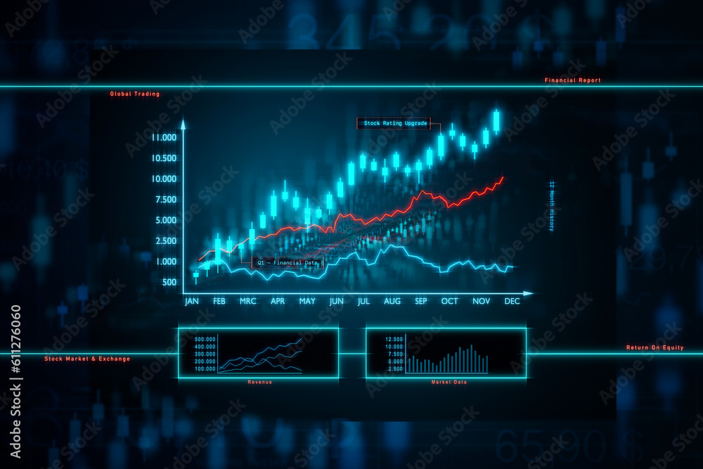 Chart, line graph moving up. Positive chart in blue, rising line. Business, financial figures, progress, data, analyzing, growth, strategy, investment. Abstract financial concept. Chart, line graph moving up. Positive chart in blue, rising line. Business, financial figures, progress, data, analyzing, growth, strategy, investment. Abstract financial concept.