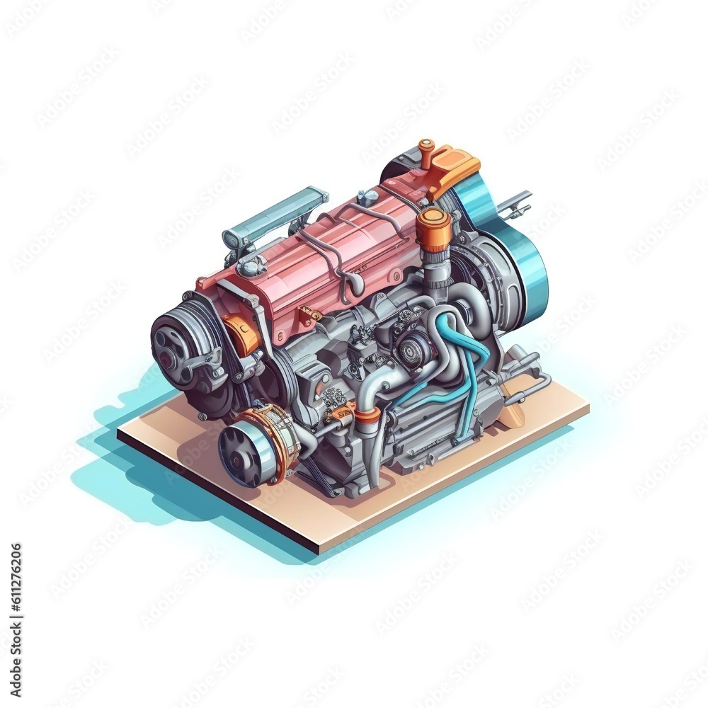 Isometric car engine icon on white background Generative AI