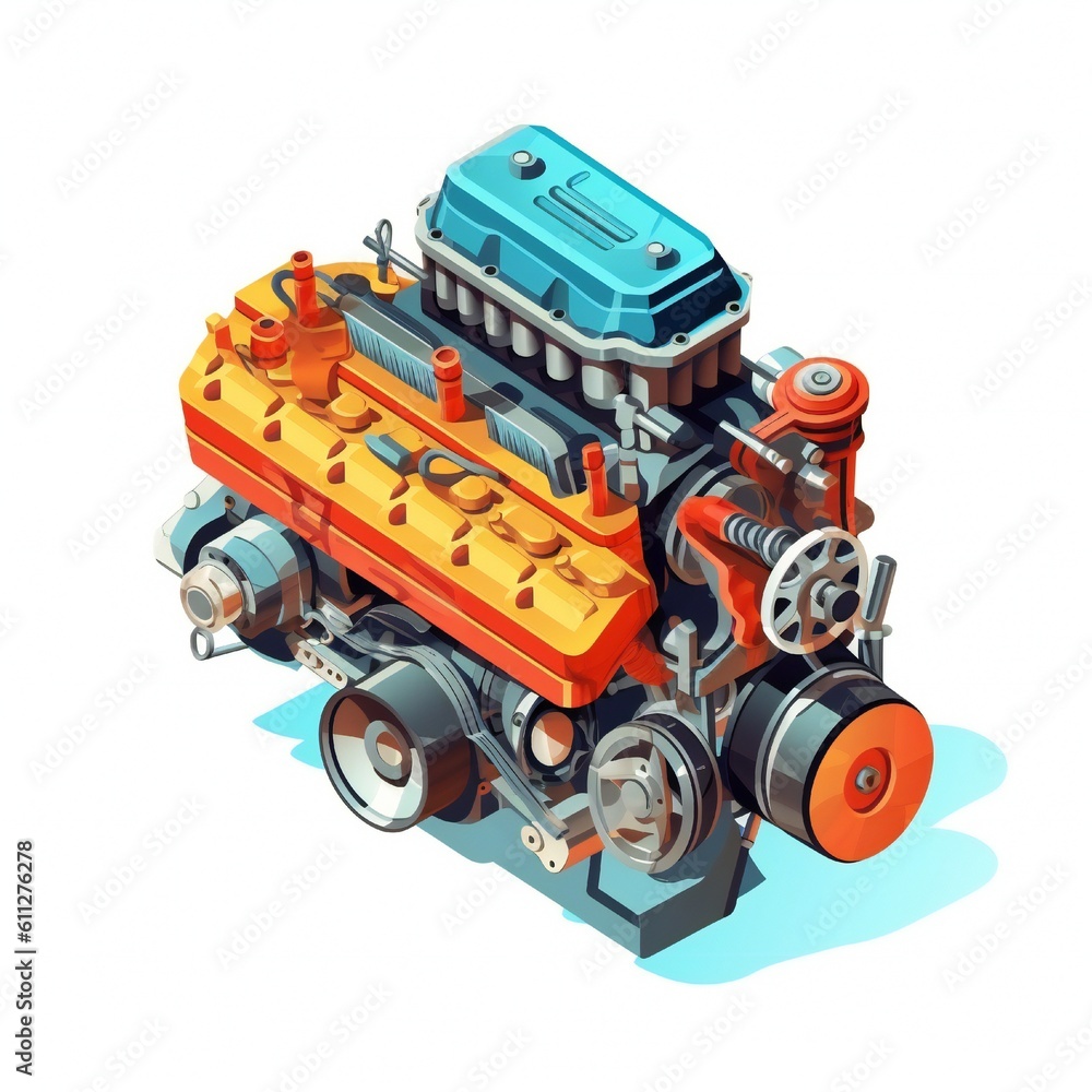 Isometric car engine icon on white background Generative AI