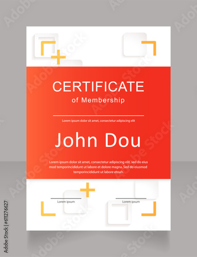 IT club membership certificate design template. Vector diploma with customized copyspace and borders. Printable document for awards and recognition. Arial Bold, Calibri Regular fonts used