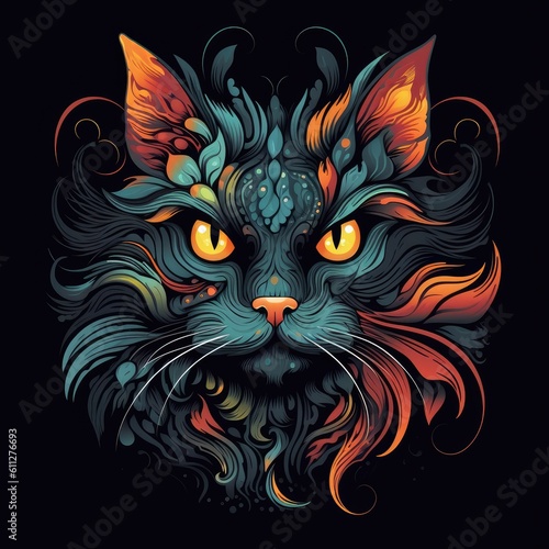 Vector art cat on black background - created using generative Ai tools